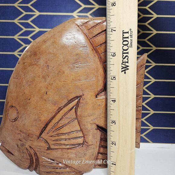 Vtg Hand Carved Cedar Wooden Fish Sculpture Mid Century Ocean Life 3D Brown Boho - Picture 9 of 12